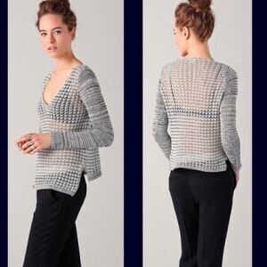 Helmut Lang- Luminous Cord Open Knit Sweater Crew Neck Silver & Black